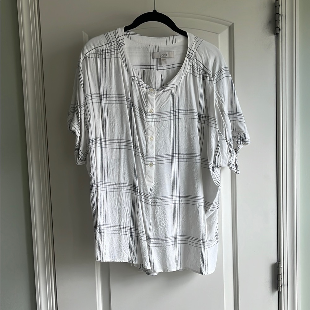 LOFT White and Black Striped Blouse